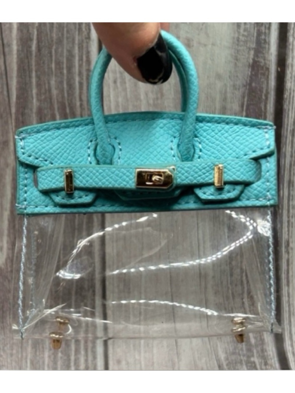 NEW Mini Purse Bag Charm Keychain Micro Pouch Compact Wallet Blue Transparent